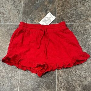 Casual Red Ruffle Hem Drawstring Skort